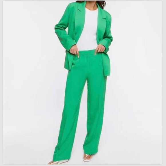 Forever 21 Green Pantsuit Set Blazer & High Rise Trousers Size S Chic Workwear - Picture 1 of 14